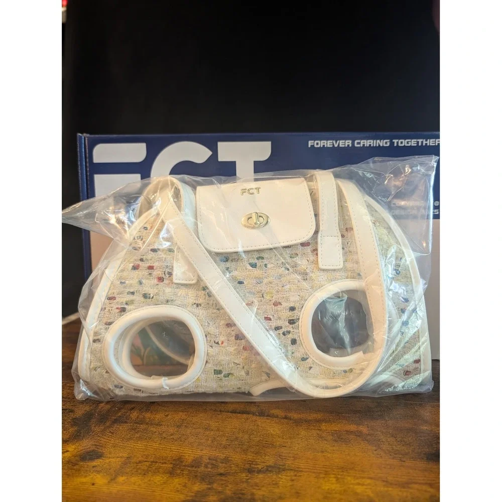 FCT Small Dog Carrier Purse Tweed Legs Out Shoulder Crossbody Pet Travel Bag NIB